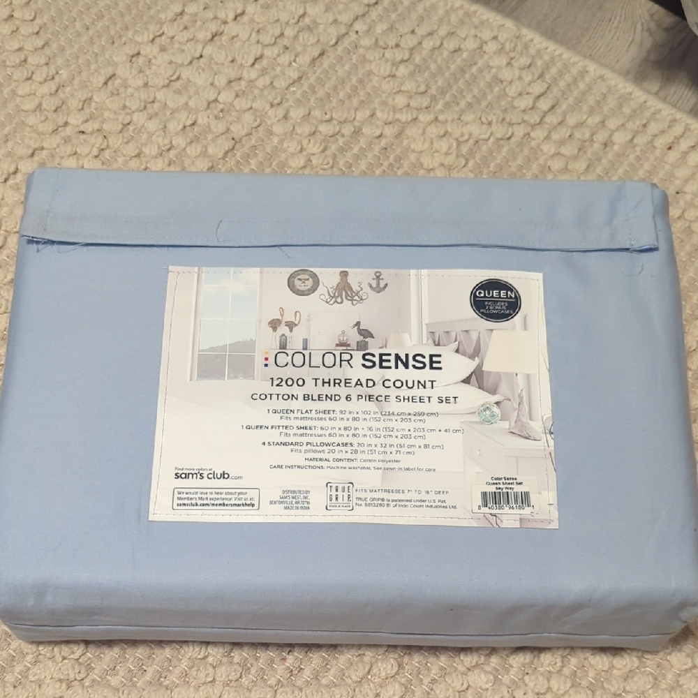 Color Sense 1200 Thread Cotton Blend Sheets 6pcs Blue